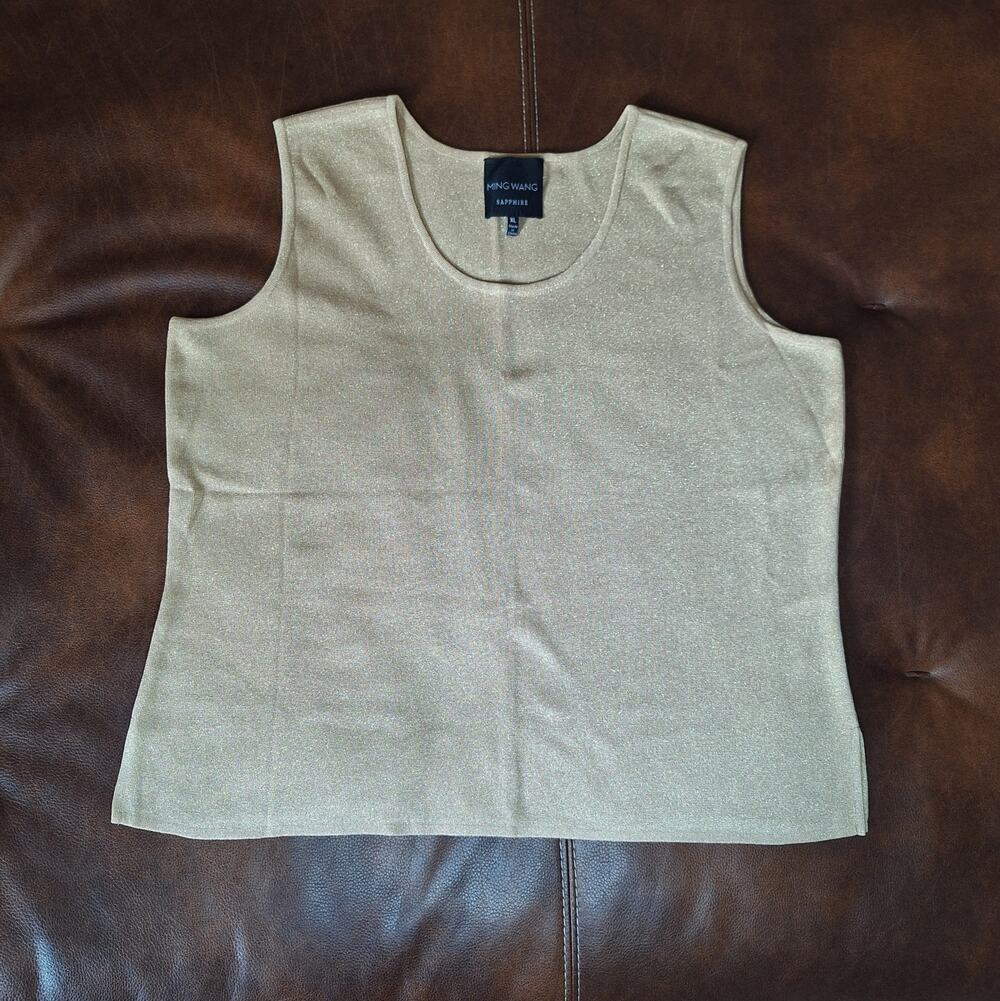 Ming Wang Sapphire XL Gold Metallic Shimmer Knit Tank Top Shell Sleeveless NWOT